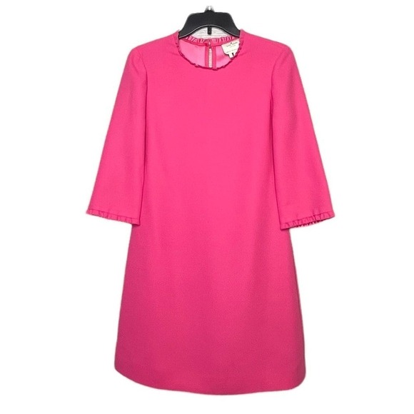 Kate Spade Dizzy Pink Ruffle Trim Flare Crepe Short Dress Size 4 - Picture 2 of 10